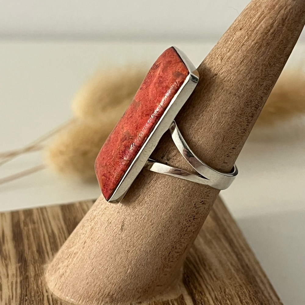 Solid 925 Sterling Silver Orange Sponge Coral Sta… - image 4